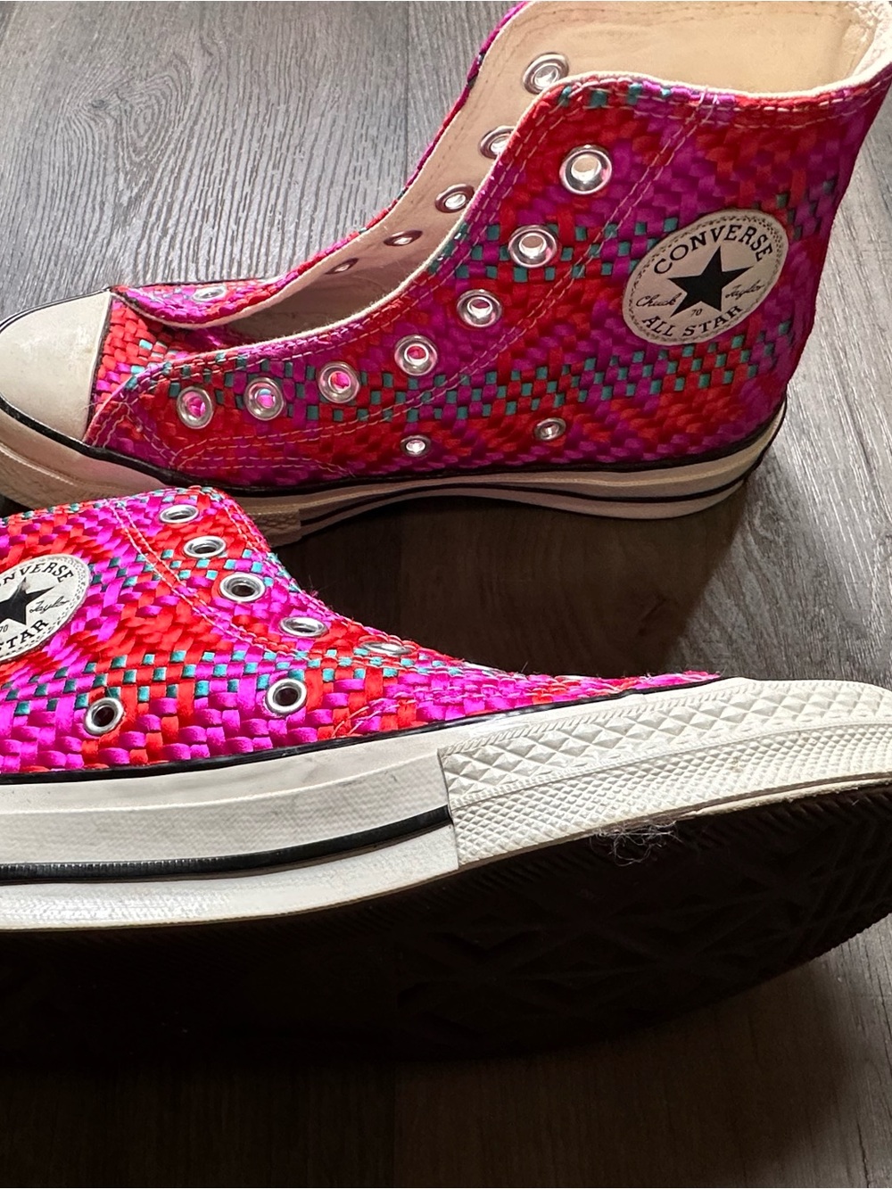 Converse Woven High-Top Sneakers in Bright Pink Multi